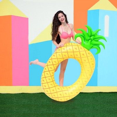  Northlight 72" Yellow Pineapple Inflatable Tube Ring Swimming Pool Float