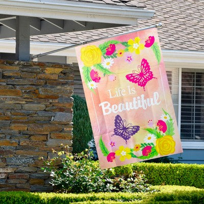  Northlight Life Is Beautiful Pink Floral Outdoor House Flag 28" X 40"