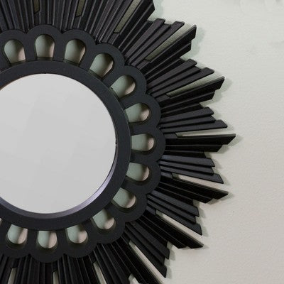  Northlight Set Of 3 Floral Sunburst Matte Black Round Mirrors 9.5
