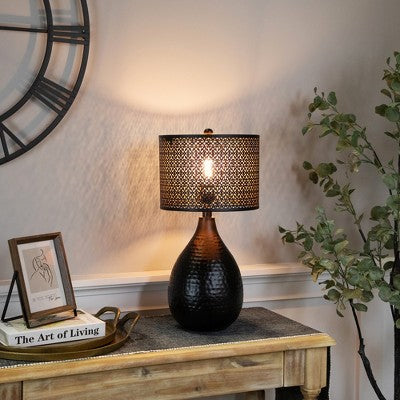  Northlight Teardrop Iron Table Lamp With Laser-Cut Shade - 20" - Black And Copper