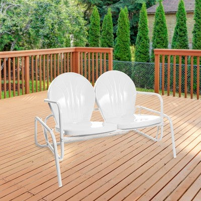  Northlight 48.25" Outdoor Retro 2-Person Metal Tulip Double Glider Patio Chair, White