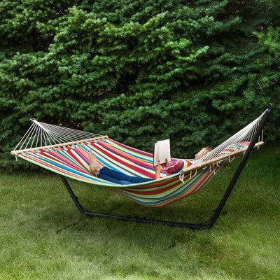  Northlight Striped Quilted Two Person Double Hammock With Pillow - 9' X 55" - Multicolor