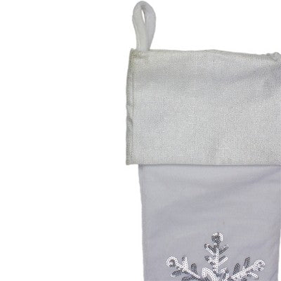  Northlight 20" White Christmas Stocking With Silver Sequin Snowflake