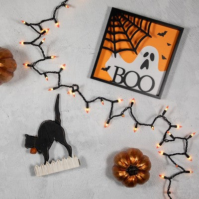  Northlight Candy Corn Mini Halloween Light Set Yellow And Orange 9.5' Black Wire - 50ct