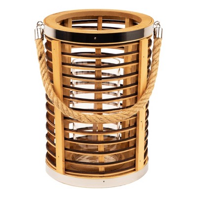  Northlight Rattan Glass Candle Lantern With Jute Handle - 11.5"