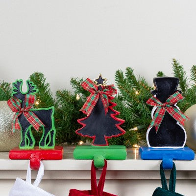  Northlight Reindeer, Tree, And Snowman Chalkboard Christmas Stocking Holders - 7" - Set Of 3