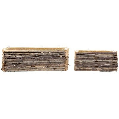  Northlight Wooden Log And Twig Flower Box Planters - 11.75" - Set Of 2