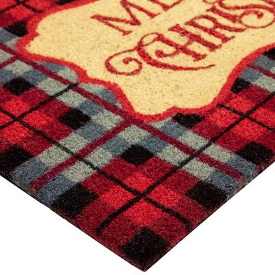  Northlight Red And Black Plaid "Merry Christmas" Rectangular Doormat 18" X 30"