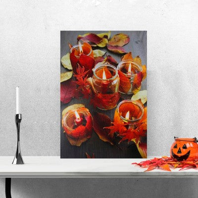  Northlight LED Lighted Autumn Leaves And Flickering Candles Canvas Wall Art 23.5" X 15.75"