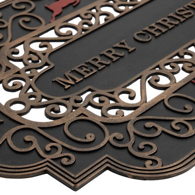  Northlight Black And Copper Reindeer "Merry Christmas" Doormat 18" X 30"