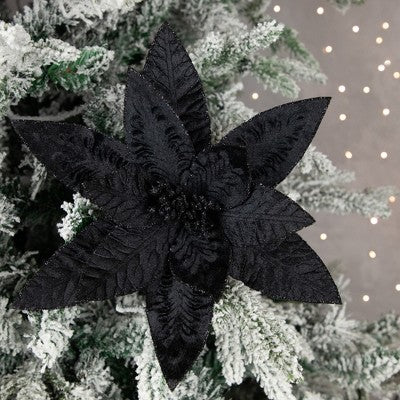  Northlight 25" Black Glittered Poinsettia Christmas Floral Stem Spray