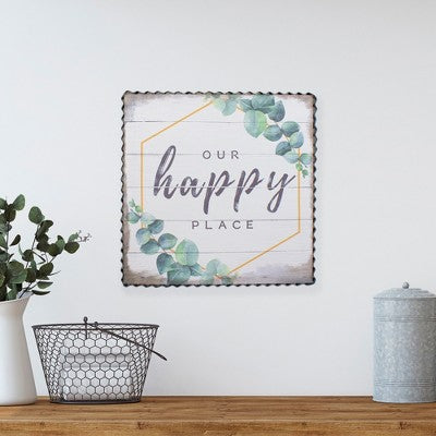  Northlight Metal Framed "Our Happy Place" Decorative Canvas Wall Art 12"