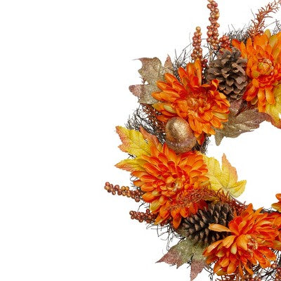 Northlight Mums And Acorns Artificial Floral Twig Wreath, 22-Inch, Unlit