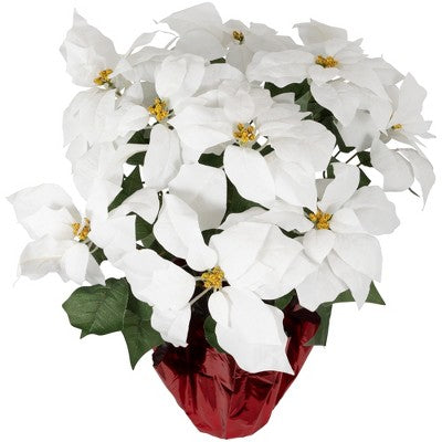  Northlight 22" White Artificial Christmas Poinsettia Flowers With Red Wrapped Base