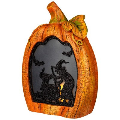  Northlight Witch Stirring Flickering Cauldron Scene Inside Pumpkin Halloween Decoration - 13" - LED Orange Light