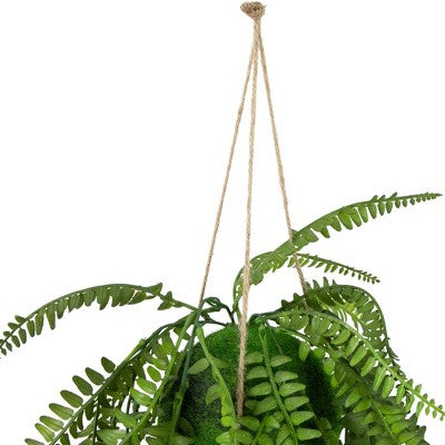  Northlight 18" Artificial Fern Plant With Moss Ball And Hanging Jute Cord