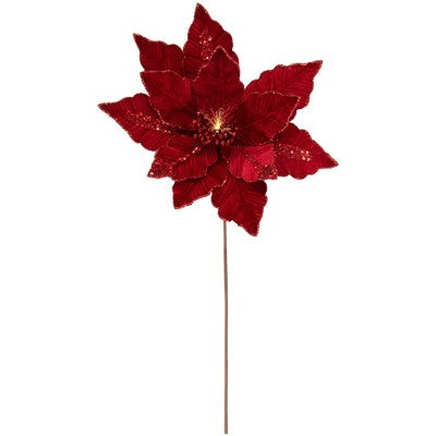  Northlight 20" Lighted Red Velvet Poinsettia Christmas Stem Spray