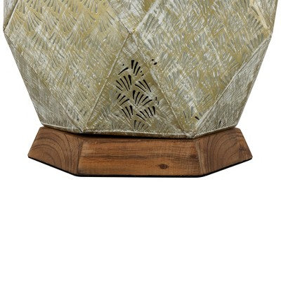  Northlight Laser-Cut Iron Table Lamp With Wooden Base - 16.75" - Gold And Brushed White