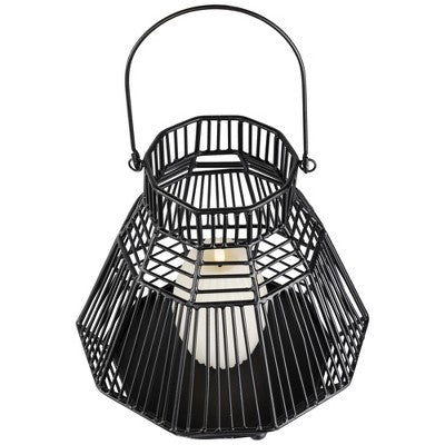  Northlight Medium Iron Geometric Hurricane Candle Lantern - 8.25" - Black