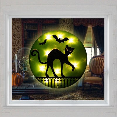  Northlight Lighted Black Cat With Bats Halloween Window Decoration - 13.75"