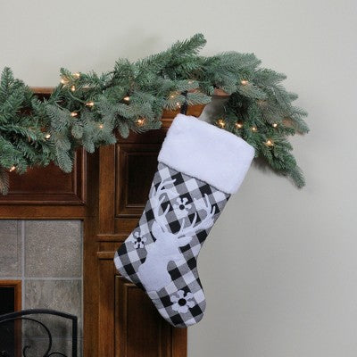  Northlight 20.5" Black And White Plaid Rustic Reindeer Snowflake Christmas Stocking