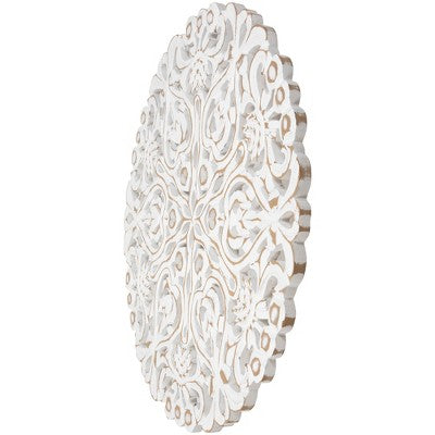  Northlight 24" Brushed Antique White Damask Round Wall Panel