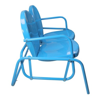  Northlight 2-Person Outdoor Retro Metal Tulip Double Glider Patio Chair, Turquoise Blue