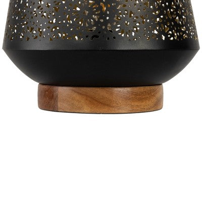  Northlight Floral Laser-Cut Table Iron Lamp With Wooden Base - 10.75" - Black