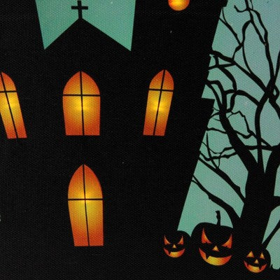  Northlight 23.5" Halloween Prelit LED Church In Cemetery Canvas Wall Art - Teal Blue/Black
