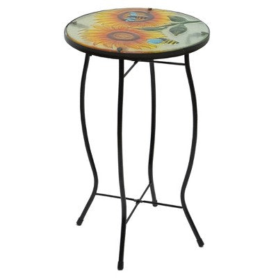  Northlight 19" Sunflower And Bumblebee Glass Patio Side Table