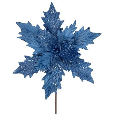  Northlight 24" Glittered Blue Poinsettia Christmas Stem Spray