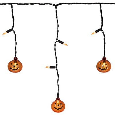  Northlight LED Lighted Pumpkin Halloween Curtain Icicle Lights - Orange - 5.25' Black Wire - 25ct