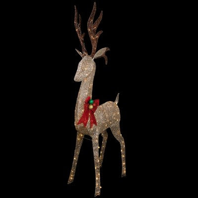  Northlight 74" LED Lighted Champagne Deer With Red Bow Outdoor Christmas Decoration