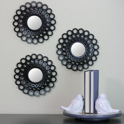  Northlight Set Of 3 Round Black Cascading Angular Orbs Mirrors 9.5"
