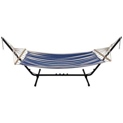  Northlight Striped Macrame Quilted Two Person Double Hammock - 9' X 56" - Blue And Cream