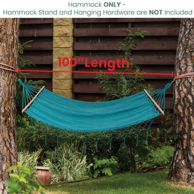  Northlight Hammock With Netted Fringe And Wooden Bars - 100" X 41" - Teal Green