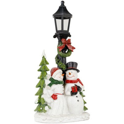  Northlight Glittered Snow Couple Under Lighted Street Lamp Christmas Decoration - 14"