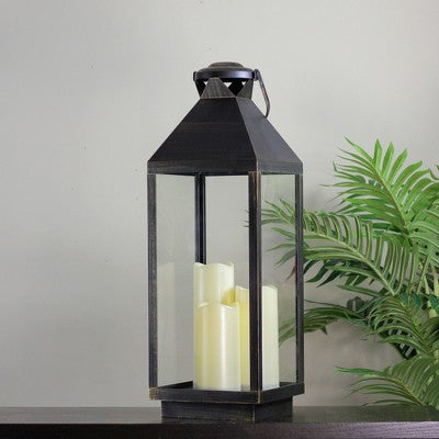  Northlight 24" Gold Brushed Black Candle Lantern With Flameless LED Candles