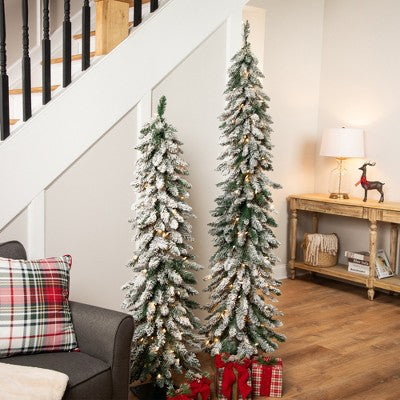  Northlight Pre-Lit Pencil Flocked Alpine Artificial Christmas Tree - 5' - Clear Lights