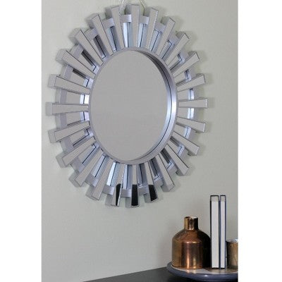  Northlight 25.5" Matte Silver Sunburst Round Wall Mirror