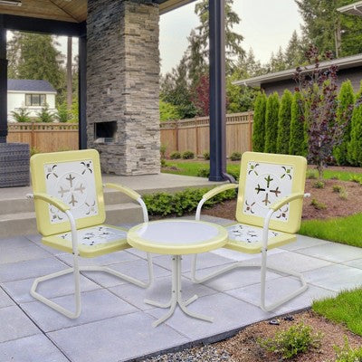  Northlight 22" Outdoor Retro Tulip Side Table, Yellow And White