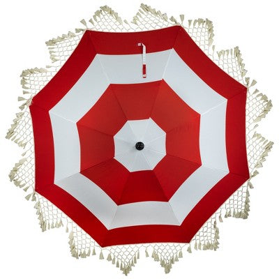  Northlight Striped Outdoor Macrame Boho Beach Market Umbrella With Tiltt- 6.5' - Red And White