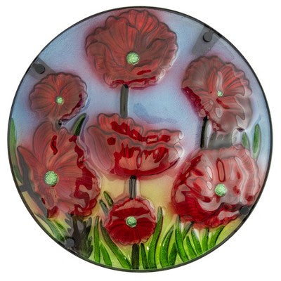  Northlight 19" Red Floral Poppies Glass Patio Side Table