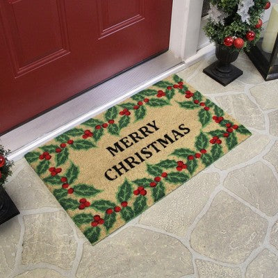  Northlight Natural Coir Holly Berries "Merry Christmas" Doormat 18" X 30"