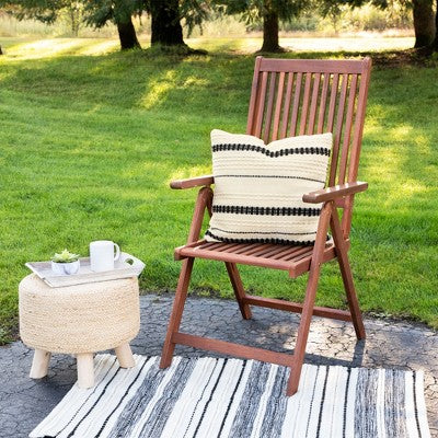  Northlight 20" White And Black Handloom Woven Outdoor Square Throw Pillow