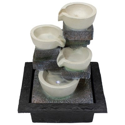  Northlight 11" LED Lighted Cascading 4-Tier Bowl Indoor Tabletop Water Fountain