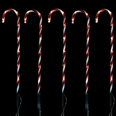  Northlight Set Of 5 Red Lighted Candy Cane Christmas Lawn Stakes 28" - Battery Operated