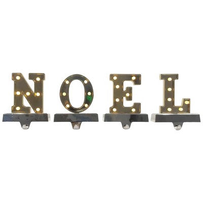  Northlight LED Lighted "NOEL" Christmas Stocking Holder - 6.5" - Gold And Silver - Set Of 4