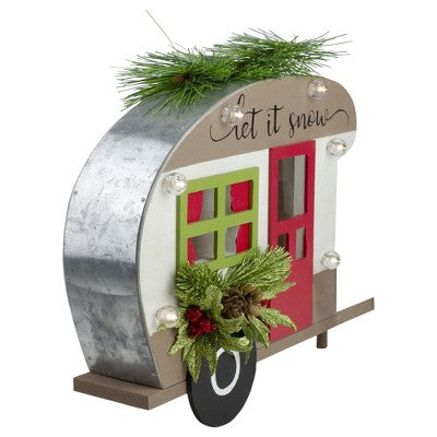  Northlight Pine And Snowman RV "Let It Snow" Christmas Decoration - 12" - Red And Green