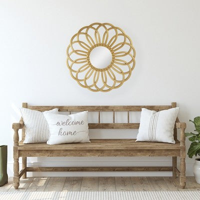  Northlight 30" Round Rattan Sunflower Wall Mirror
